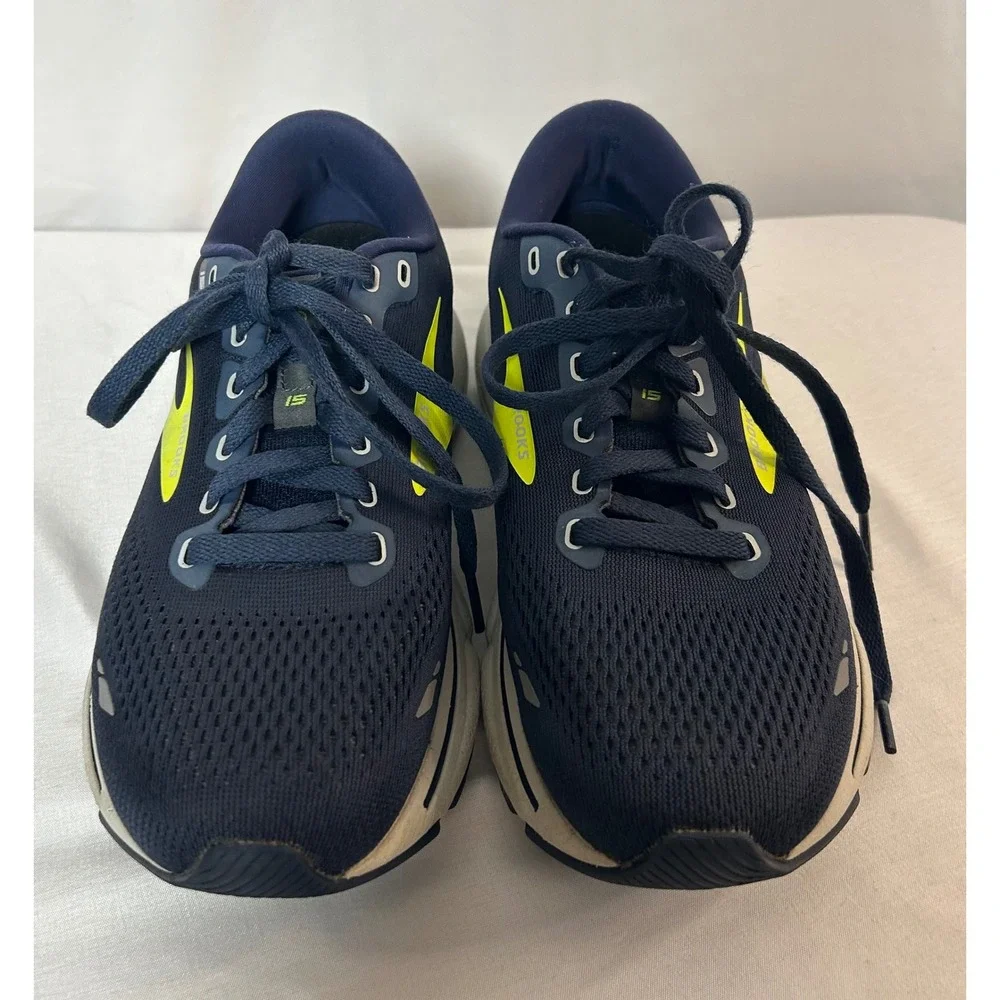 Brooks Ghost 15 Mens Running Shoes Navy Blue Neon Yellow 1103931D429 Size 7.5 D